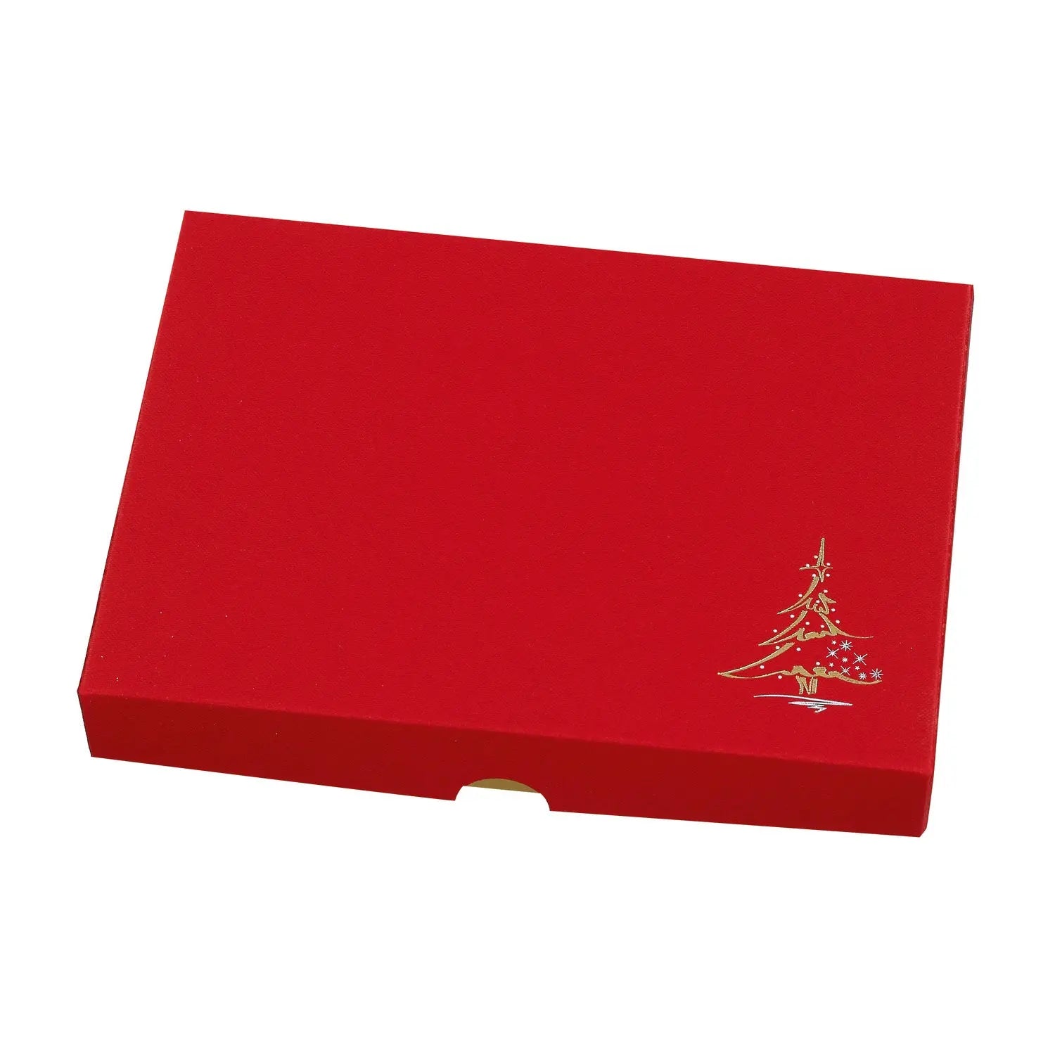 Jag Couture London - New York 24 choc base with vac form tray and red wibalin Christmas tree lid 221 x 159 x 32mm
