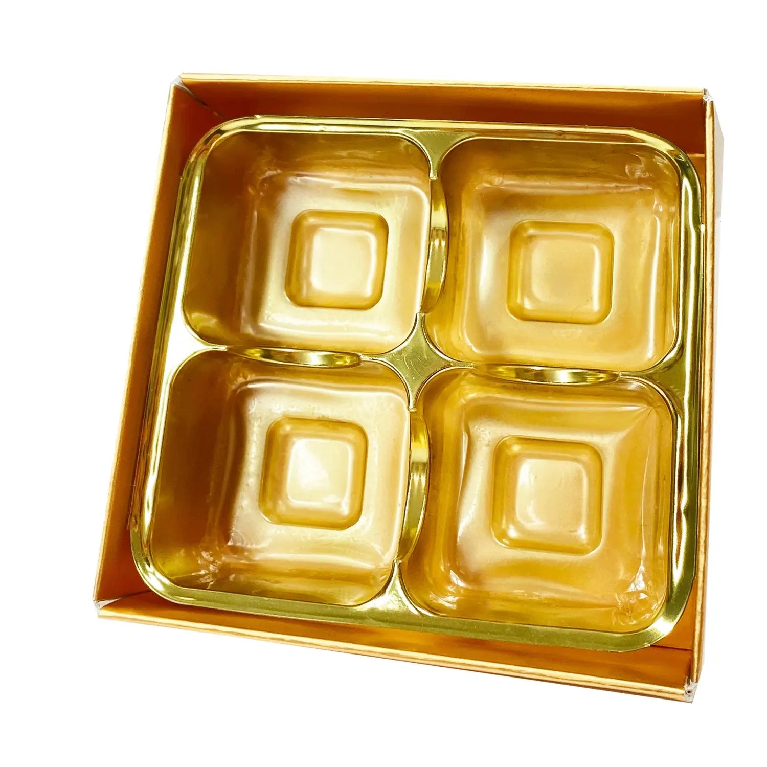 4 choc gold base, gold vac tray and cello lid Jag Couture London - New York