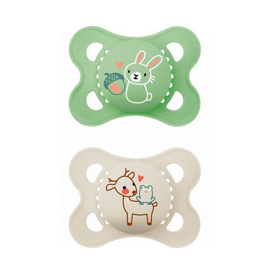 Mam Original Pure Silicone Pacifier 2-6 Months Green/Beige Smooth - 2 Units