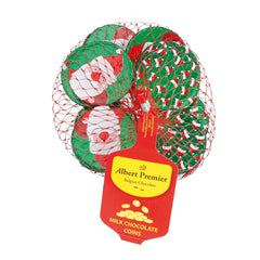 Foiled Santa chocolate coins in net