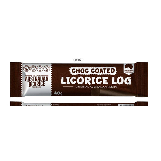 Chocolate coated traditional licorice log