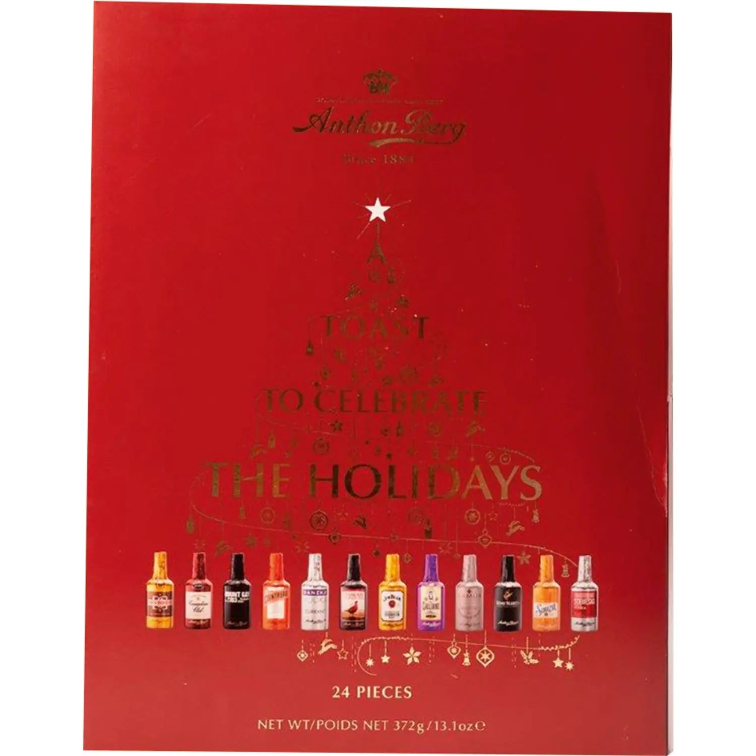 Anthon Berg liqueur advent calendar - 24 mini liqueur filled chocolate bottles 37 x 29 x 4.5 cm Jag Couture London - New York
