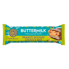 Buttermilk chewy peanut nougat with a caramel layer enrobed in plant based chocolate