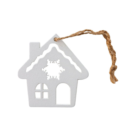 Wooden white house hanger with rope loop 5 x 4.8cm