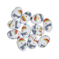Solid milk chocolate balls in snowman design foil