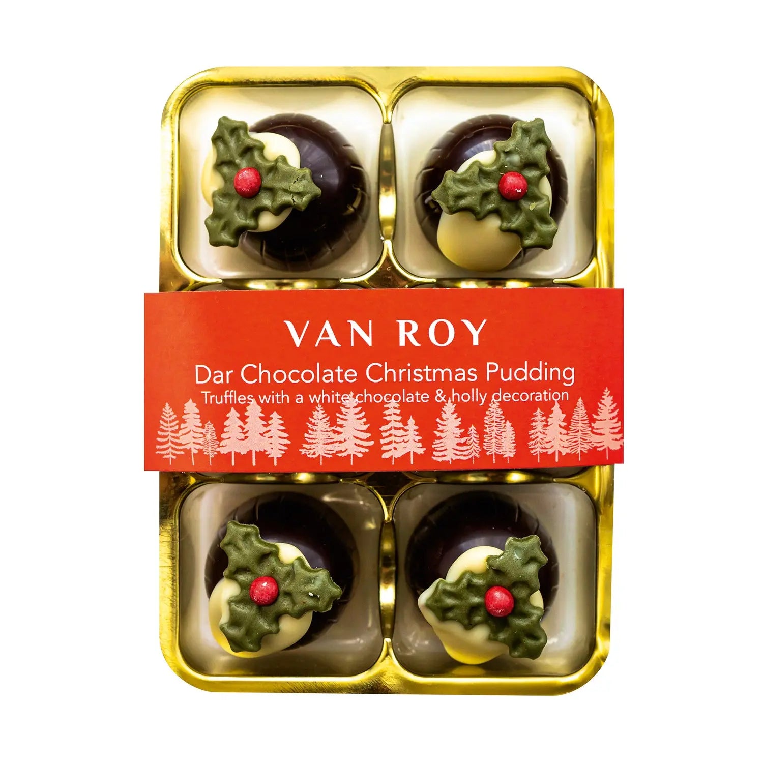 Dark chocolate Christmas pudding truffles with a white chocolate and holly decoration in cello pack Jag Couture London - New York