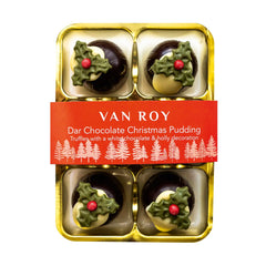 Dark chocolate Christmas pudding truffles with a white chocolate and holly decoration in cello pack Jag Couture London - New York