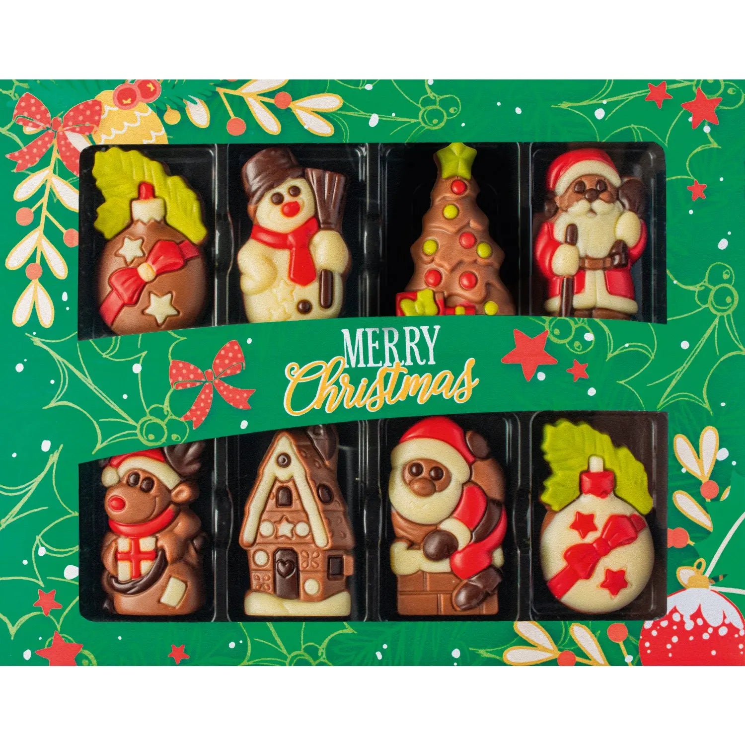 Jag Couture London - New York Decorated solid milk chocolate Christmas caraques in gift box - 195mm