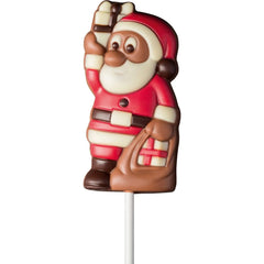 Jag Couture London - New York Decorated solid milk chocolate Santa with present lolly in display - 165mm