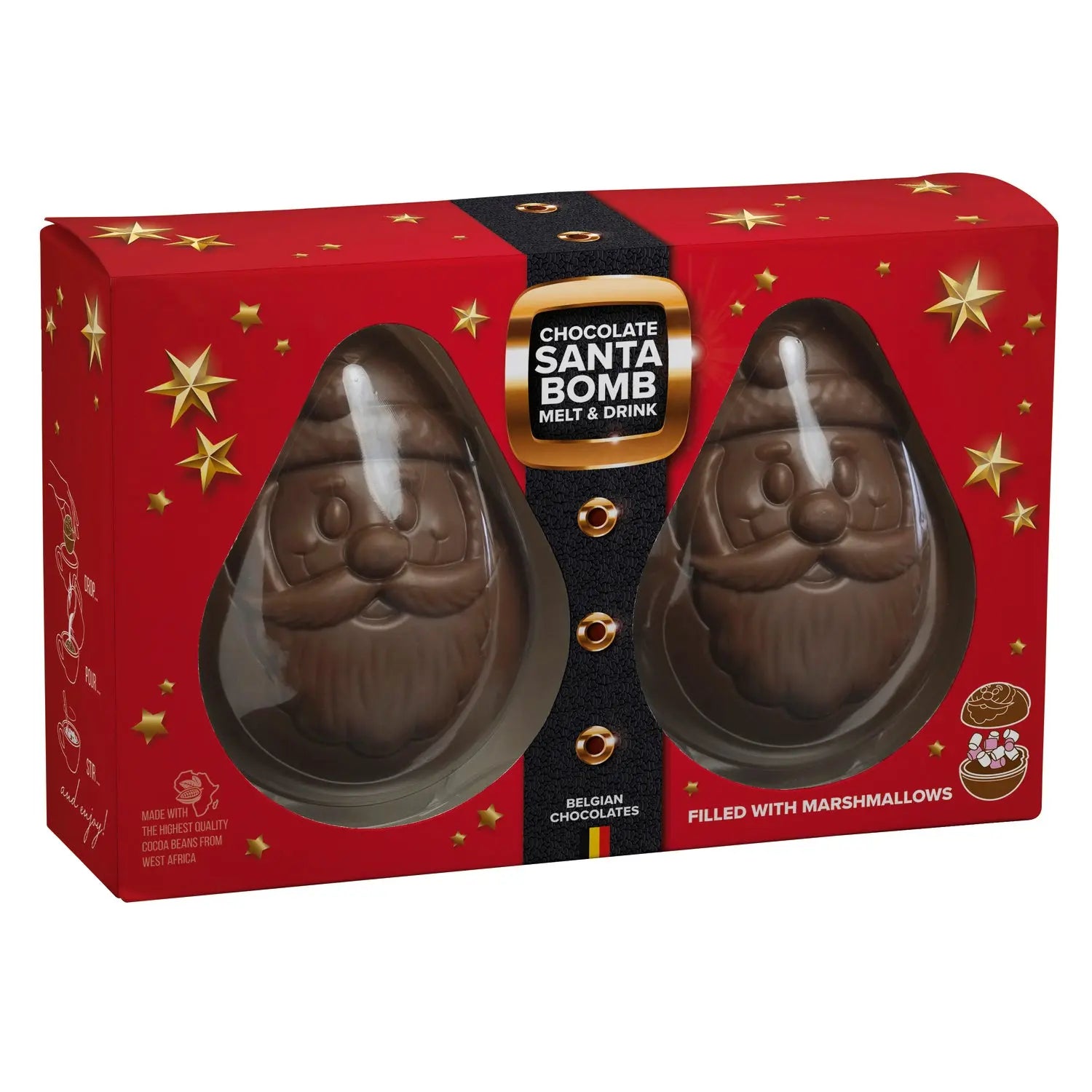 Duo Santa milk chocolate bomb with mini marshmallows in gift box - VAT FREE Jag Couture London - New York