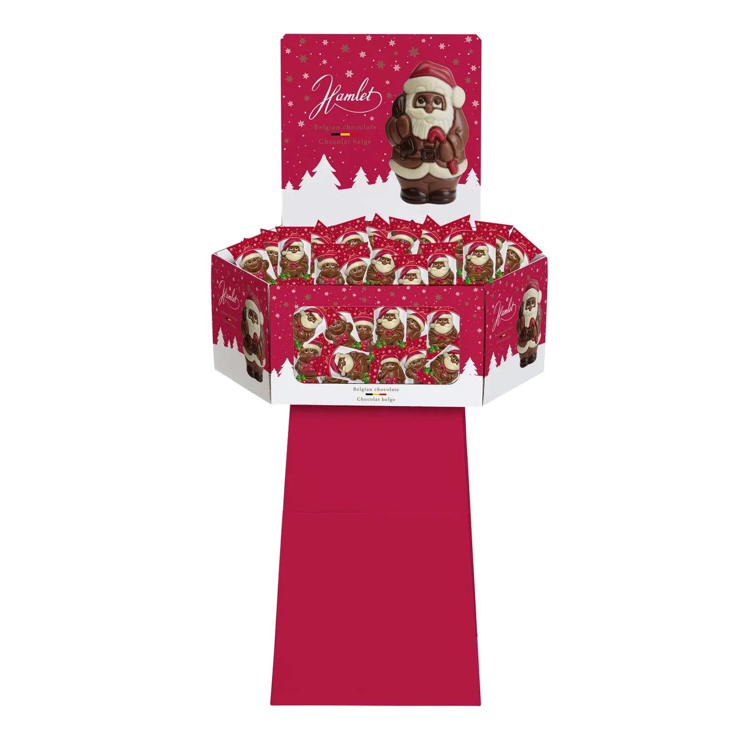 Jag Couture London - New York Floor display of assorted hollow milk chocolate Christmas characters in flowpack