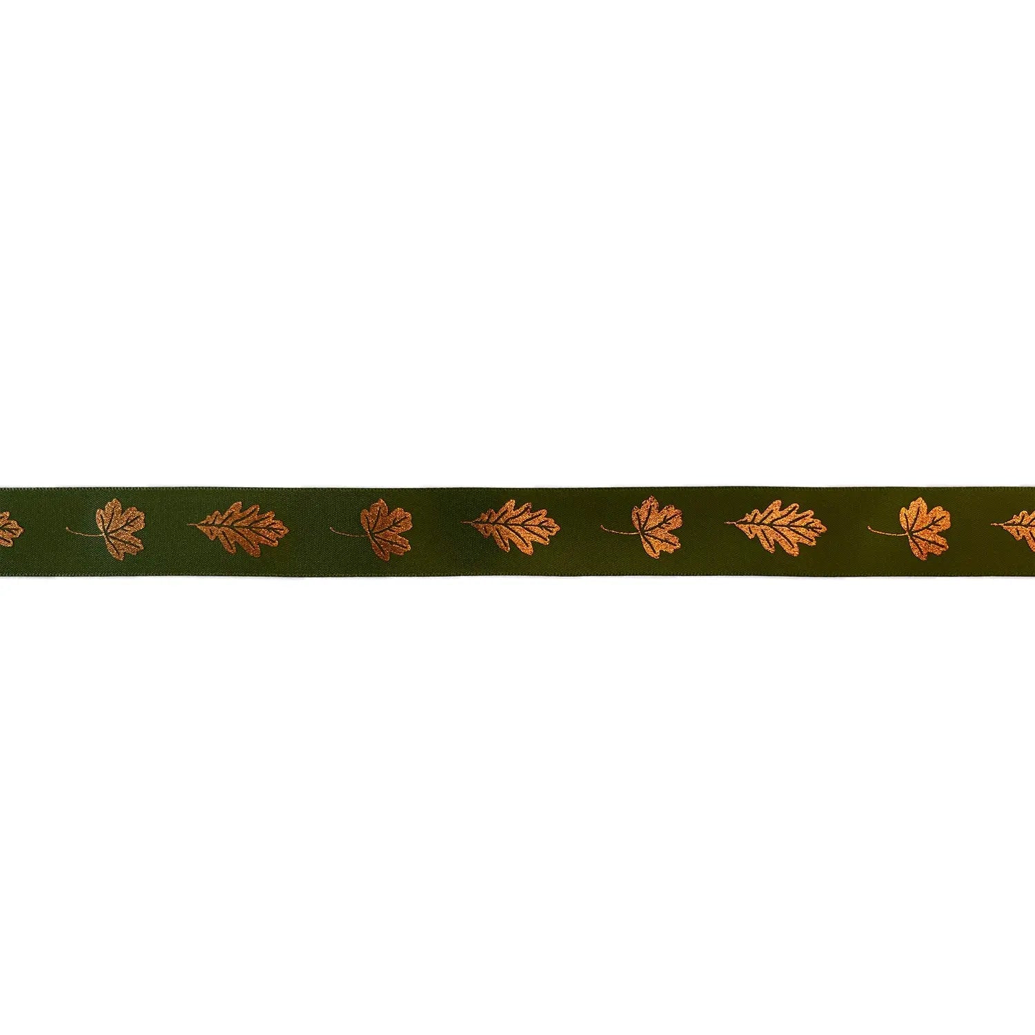 Jag Couture London - New York Forest green single faced satin ribbon with bronze autumn leaves