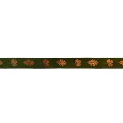 Jag Couture London - New York Forest green single faced satin ribbon with bronze autumn leaves
