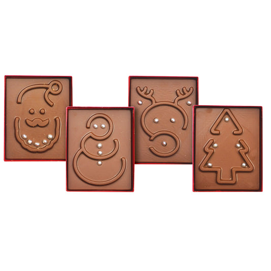 Solid milk chocolate Christmas games in mixed case - 3 of each
