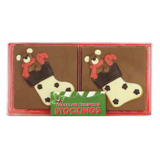 Hand decorated chocolate Christmas teddy stocking in acetate pack