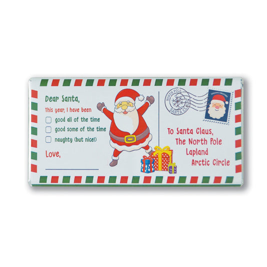 Solid milk chocolate bar with letter to Santa design