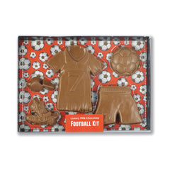 Milk chocolate football kit in black gift box with clear lid
