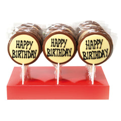 Hand decorated milk chocolate message lollies - Happy Birthday