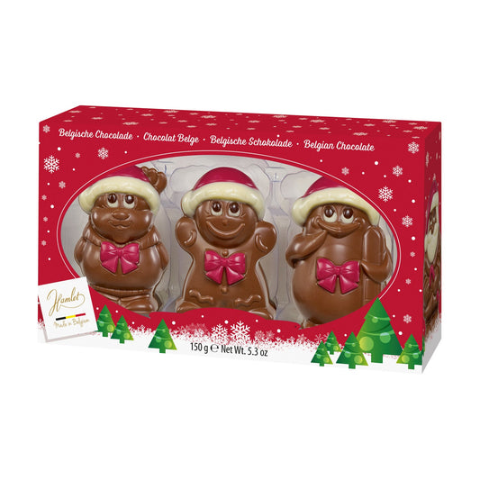 Trio of hollow milk chocolate Christmas figures in window gift box (3 x 50g) - 2 selections