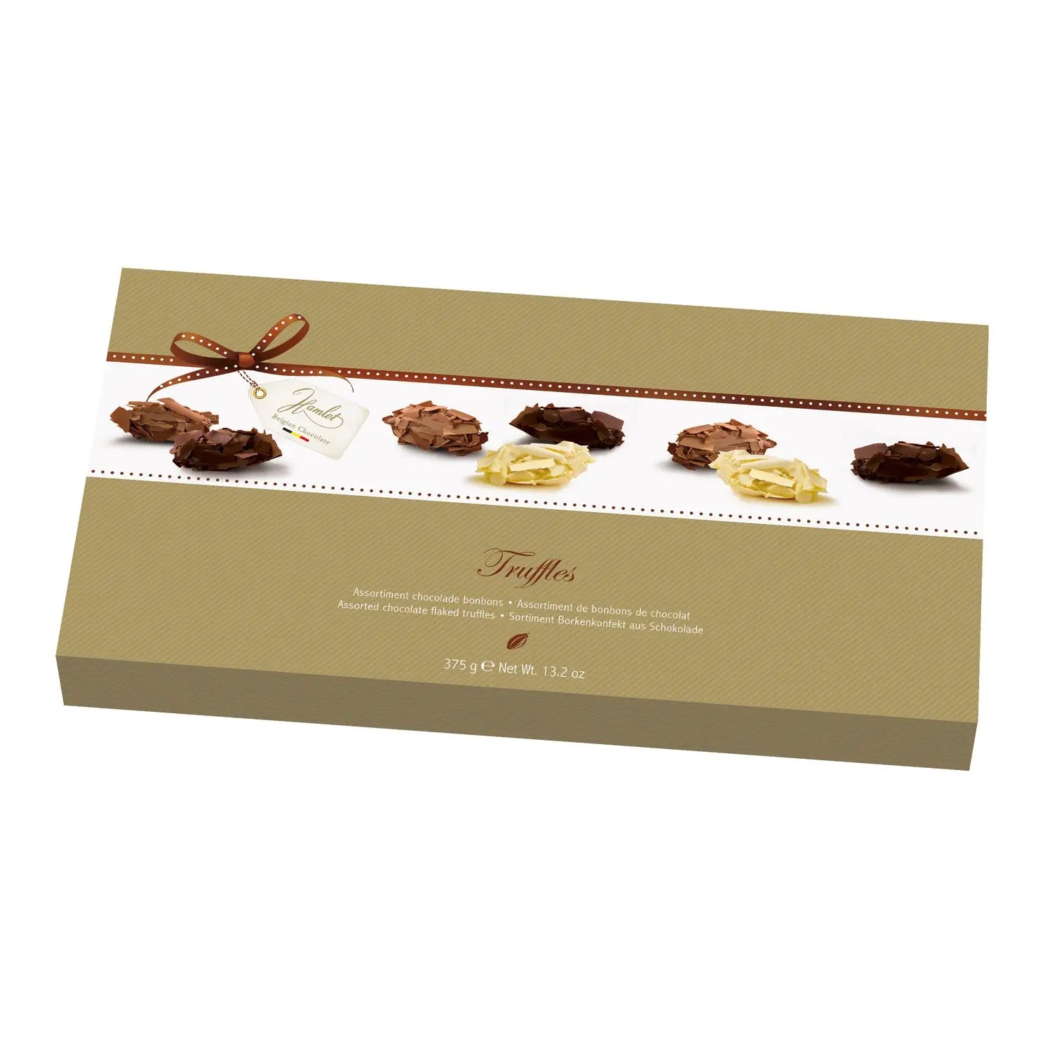 Hamlet milk, white and dark chocolate flaked truffles in gift carton Jag Couture London - New York