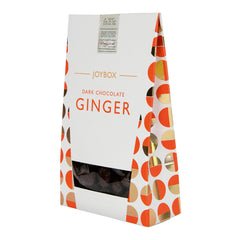 Joybox candied ginger pieces coated in dark chocolate in carton