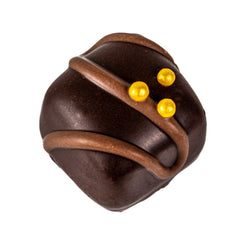 Double Choc Fudge - chocolate flavoured fudge in dark chocolate with milk stripe and gold balls 19g