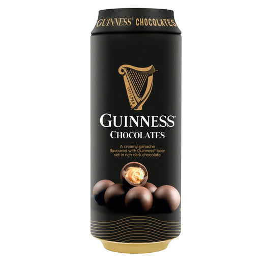 Guinness beer can with creamy Guinness flavoured ganache filled dark chocolate balls