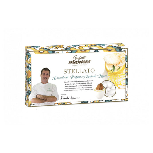 Stellato - toasted and salted almonds in vanilla flavoured white chocolate with lemon oil and crunchy meringue in sugar