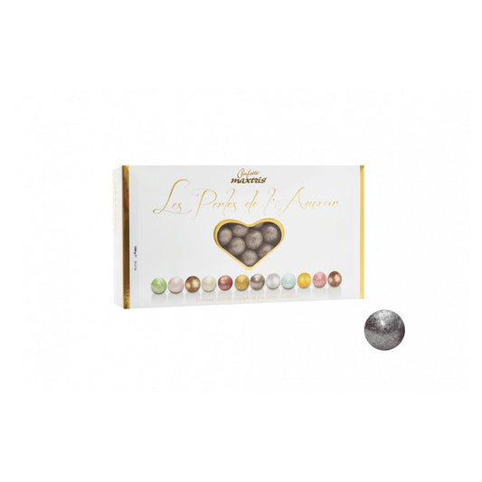 Les Perles Winter Argent - toasted hazelnut in dark chocolate silver coloured sugar
