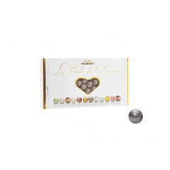 Les Perles Winter Argent - toasted hazelnut in dark chocolate silver coloured sugar