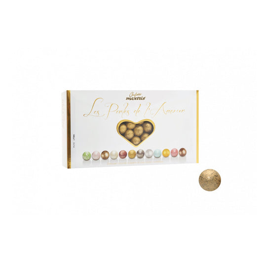 Les Perles Winter Golden - toasted hazelnut in dark chocolate gold coloured sugar