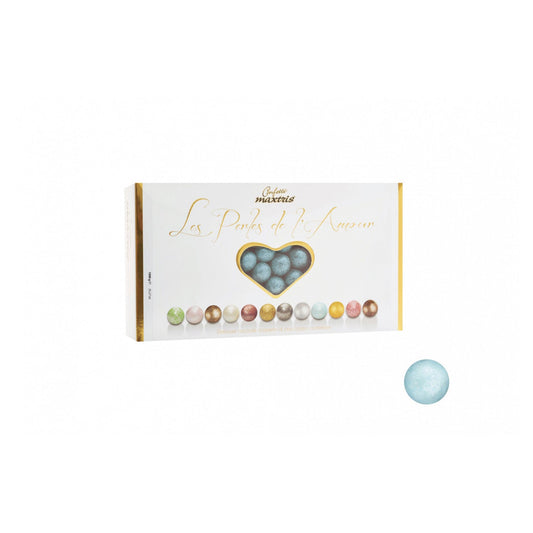 Les Perles Summer Bleu - toasted hazelnut in dark and white chocolate blue coloured sugar