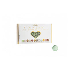 Les Perles Summer Vert - toasted hazelnut in dark and white chocolate green coloured sugar