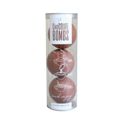 Trio of milk chocolate salted caramel bombs with mini marshmallows in acetate tube - VAT FREE