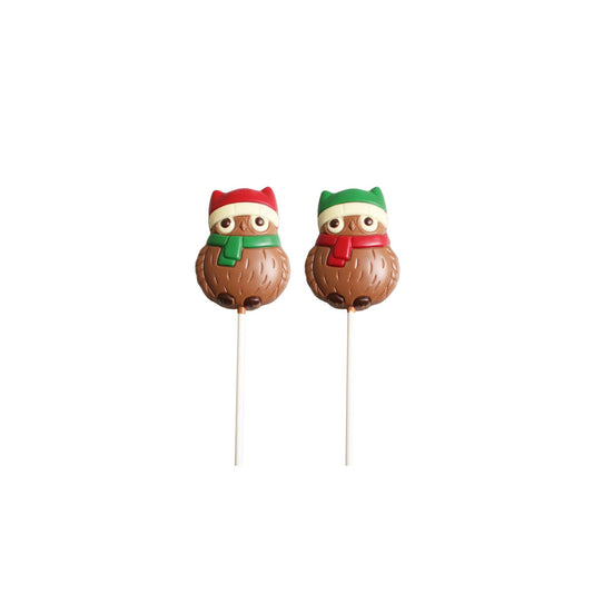 Solid decorated milk chocolate Christmas owl lolly