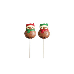 Solid decorated milk chocolate Christmas owl lolly