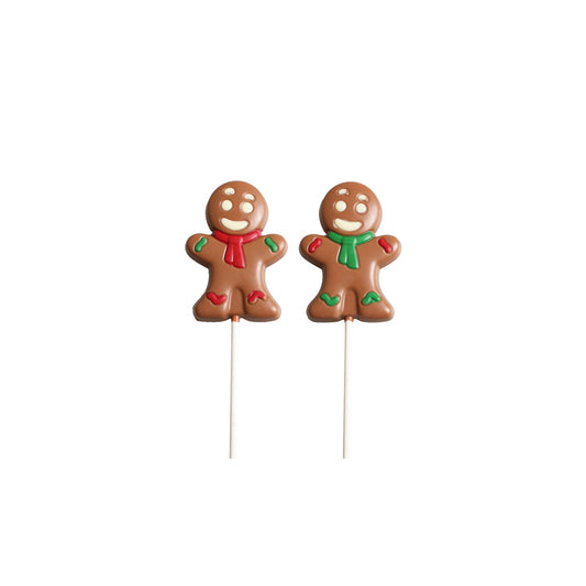 Solid decorated milk chocolate gingerbread person lolly