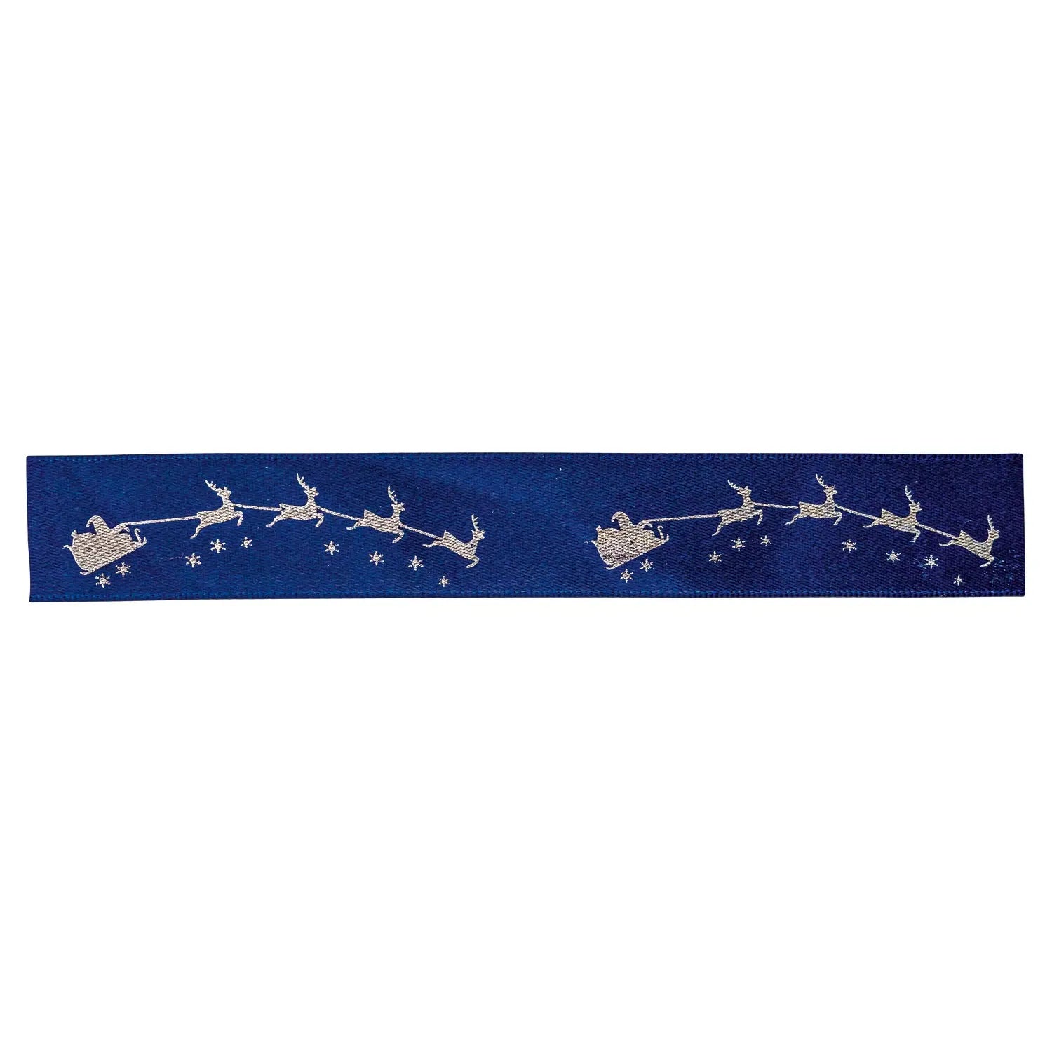 Jag Couture London - New York Midnight blue single faced satin ribbon with Santa on sleigh design