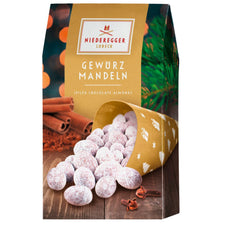 Spiced chocolate almonds in gold gift carton