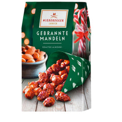 Roasted caramelised almonds in green gift carton