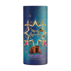Premium festive gift tube of vegan friendly cocoa dusted truffles - cocoa nibs, cocoberry, caramel Jag Couture London - New York