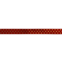 Red single faced satin ribbon with gold twinkling stars