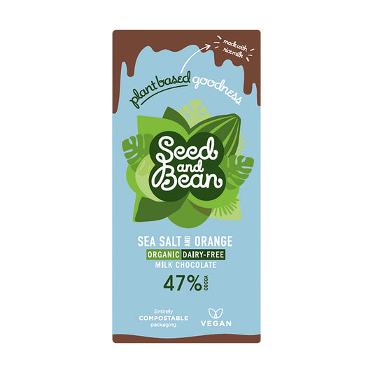 Organic Dairy Free 47% milk chocolate bar with sea salt and orange