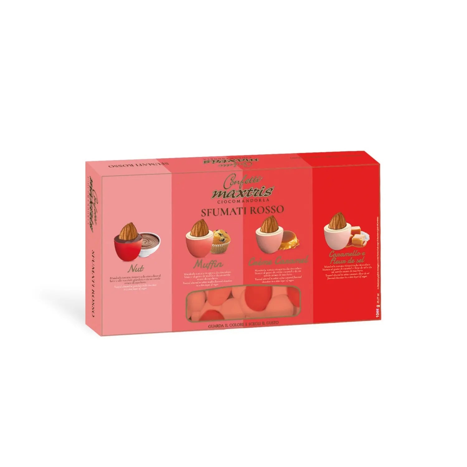 Sfumati Rosso - toasted almonds in milk or white chocolate flavour mix in red coloured sugar Jag Couture London - New York