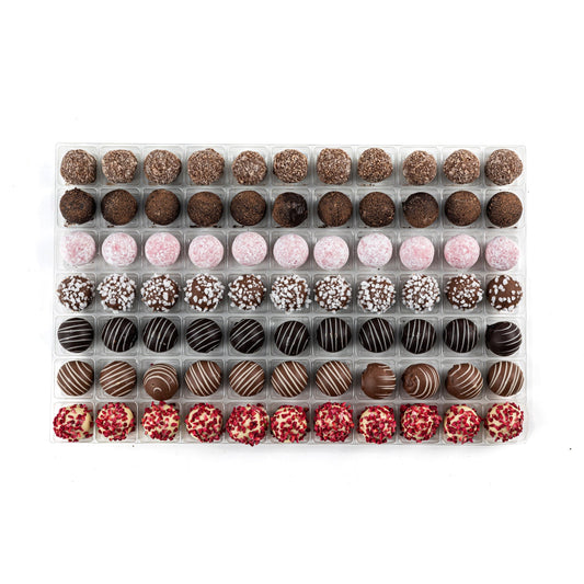 English Truffle Selection - milk caramel, dark rum, pink gin, milk prosecco, dark cappuccino, milk orange, white champagne