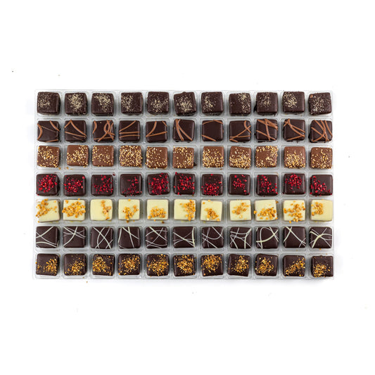 The French Style Collection - dark salted caramel, dark salted caramel, milk caramel, dark raspberry, white bresilienne, dark bresilienne, dark lemon
