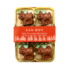 Milk chocolate reindeer figures with hazelnut filling in cello pack