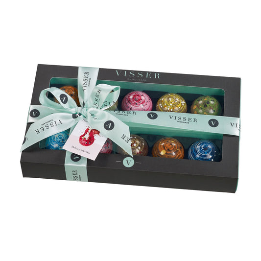 Deluxe gift box of 10 Picasso chocolates with menu tag
