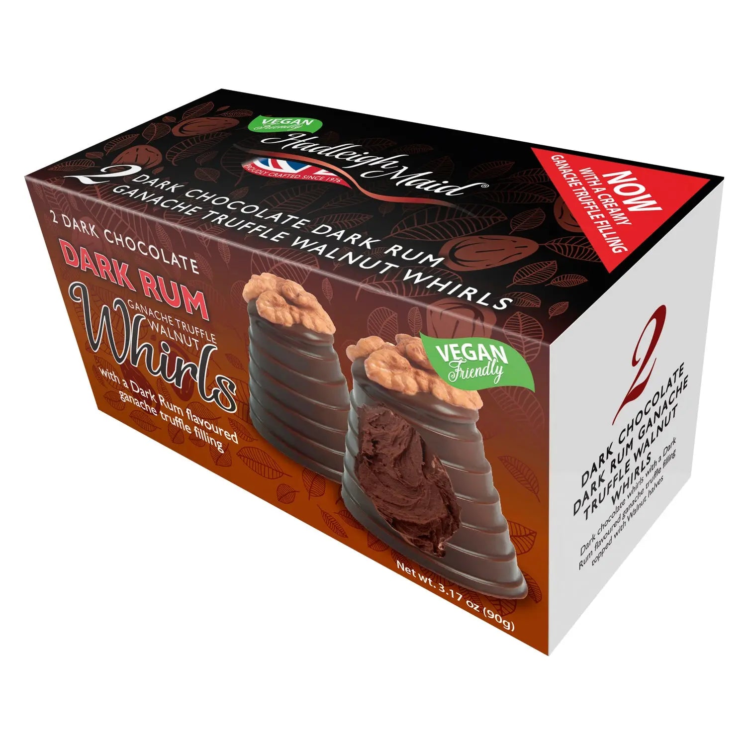 Vegan friendly dark chocolate rum ganache walnut whirls twin pack Jag Couture London - New York