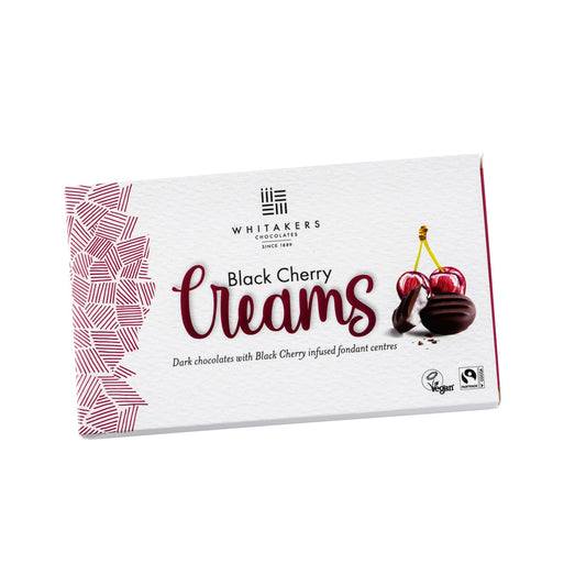 Whitakers dark chocolate covered black cherry fondant creams in carton